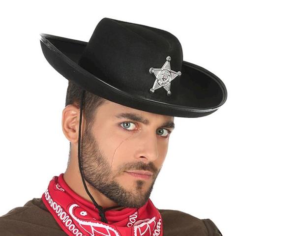 Imagen de Sombrero Negro Sheriff Con Estrella Adulto Atosa