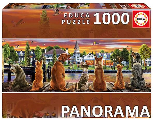 Imagen de Puzzle de 1000 piezas perros en el embarcadero panorama de Educa