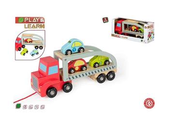 Imagen de Camión Remolque Coches Madera Color Baby