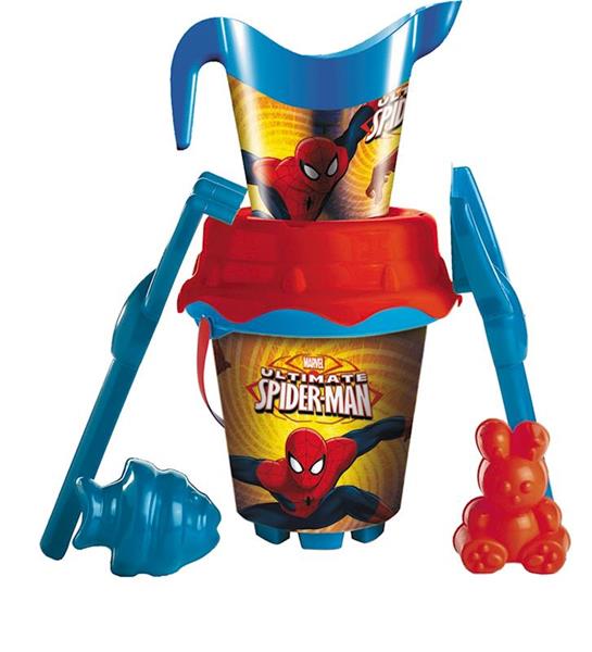 Imagen de Cubo de arena con regadera y moldes Spiderman Mondo