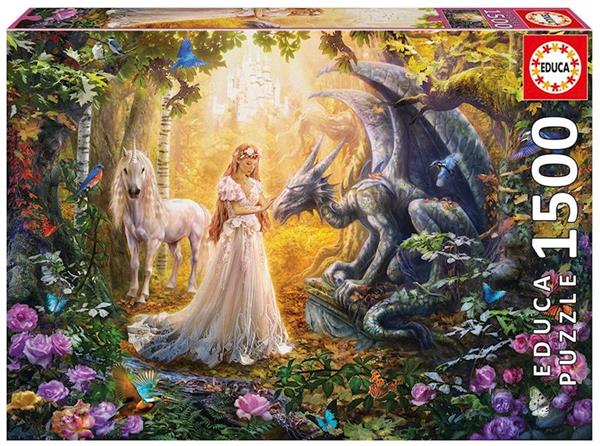 Imagen de Puzzle de 1500 piezas dragón, princesa y unicornio de Educa
