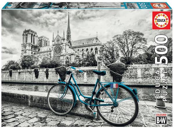 Imagen de Puzzle 500 piezas Bicicleta cerca de  Notre Dame "Coloured B&W" Educa