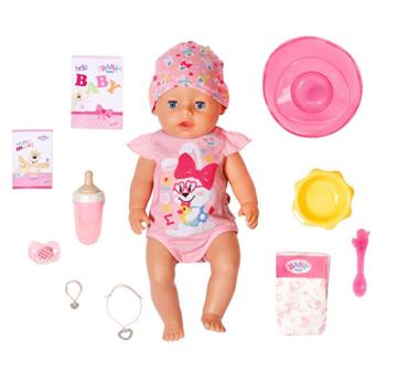 Muñeca de bebé interactiva de 12 pulgadas con cama portadora de moisés y  accesorios, muñeca que llora y ríe, habla con chupete, botella mágica que