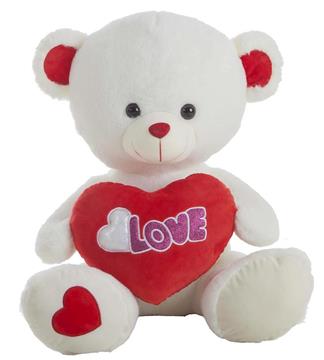 Imagen de Peluche Osito Blanco Corazón Con Luz 32 Cm