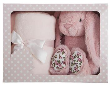 Imagen de Peluche Conejo Flores Rosa Con Manta 28 Cm