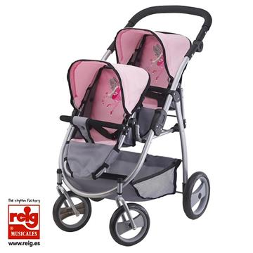 Imagen de Silla Paseo Muñeca Gemelos Rosa Y Gris
