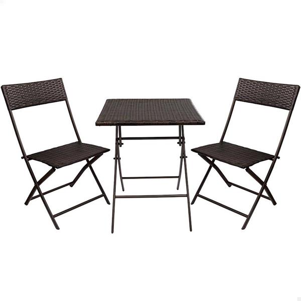 Imagen de Conjunto de mesa cuadrada plegable (60x72 cm) + 2 sillas de ratán (44x83,5 cm) Aktive 