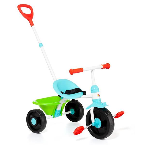 Imagen de Triciclo Baby Azul con ruedas de goma. 124x60x1 cm. Con cinturón de seguridad y cubeta.