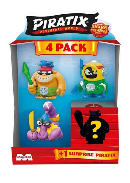 Imagen de Figura Piratix Shark Treasure Four Pack, incluye 4 figuras (1 sorpresa) y 4 accesorios cristal - Modelos surtidos