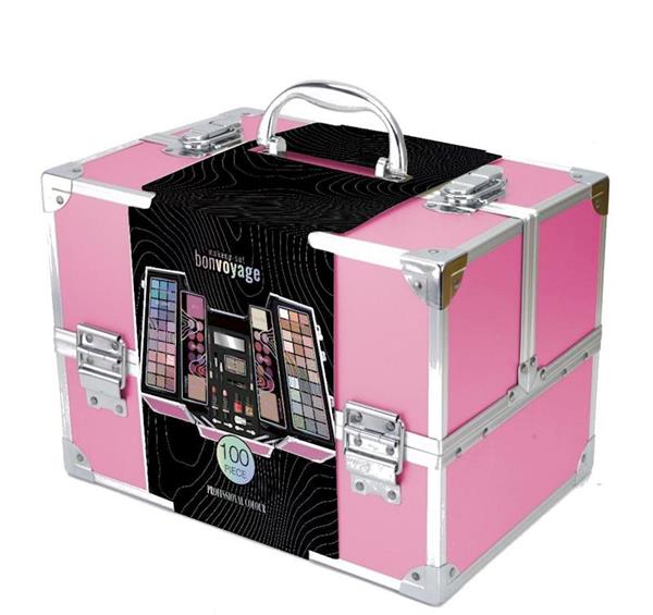 Imagen de Maletin metalico maquillaje Professional Color Pink (Rosa) Incluye 100 piezas. 30.40x23.40x20.60 cm