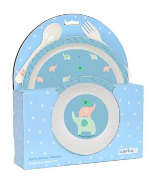 Imagen de Set De Platos Y Cubiertos Safta Preescolar "Elefantes" 22,5X26X5,5Cm