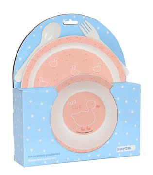 Imagen de Set De Platos Y Cubiertos Safta Preescolar "Patito" 22,5X26X5,5Cm