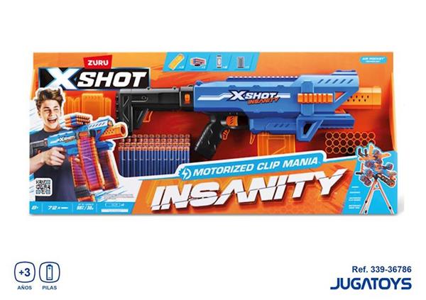 Imagen de Pistola X-Shot Insanity clip motorizada con 3 cargadores y 72 dardos 80 x 40 cm