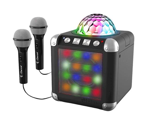Imagen de Karaoke con 2 microfonos, luces led y disco ball cube sing 300. Con 20 tipos de luces, discoball. Conexión con bluetooth