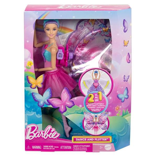 Imagen de Muñeca Barbie Dreamtopia Mariposa Bailarina. La falda se convierte en coloridas alas al presionar el collar.