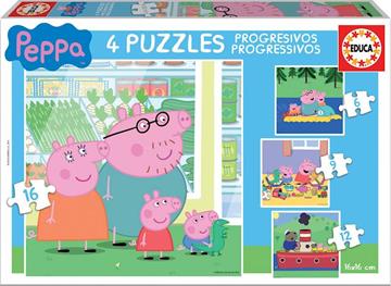 Imagen de 4 Puzzles De 6 A 16 Piezas Peppa Pig "Cosy Corner" 31,6X21,7X4,6
