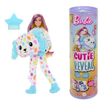 Imagen de Muñeca Barbie Cutie Reveal Sueños De Colores con disfraz de Perro Dálmata y accesorios sorpresa.