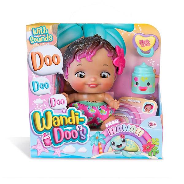 Imagen de Muñeco Wandi-Doo Hawaiian 20 cm ¡habla mediante el lenguaje universal de los bebes! incluye biberón y chupete