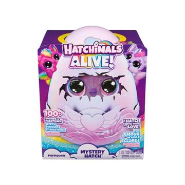 Imagen de Peluche Hatchimals Alive Secret Hatch Pufficorn. Son criaturas mágicas que necesitan tu amor y cuidado para salir del cascarón. 25,4x20,02x20,02 cm