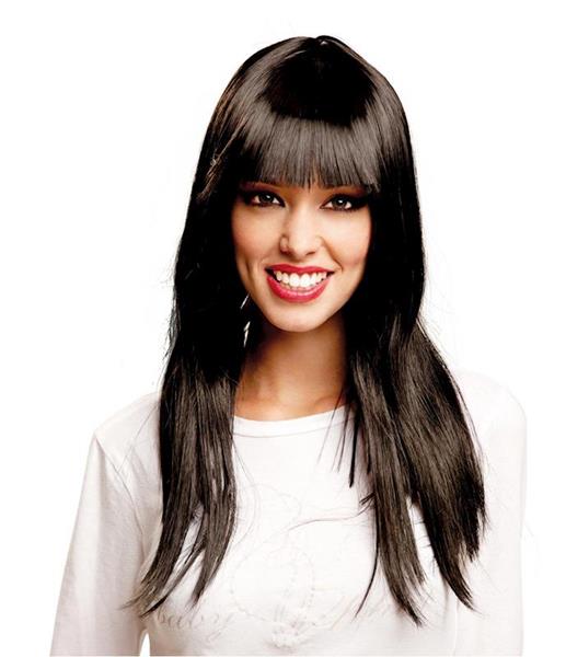 Imagen de Peluca Larga Con Flequillo Negra Mujer Viving Costumes 