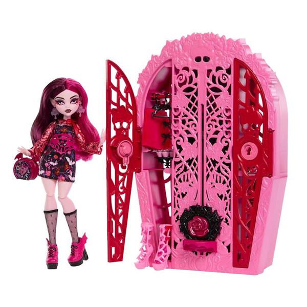 Imagen de Muñeca Monster High Draculaura con armario. Incluye ropa y accesorios.