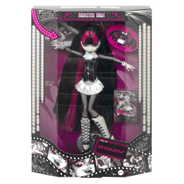 Imagen de Muñeca Monster High Reel Drama Draculaura en blanco y negro.