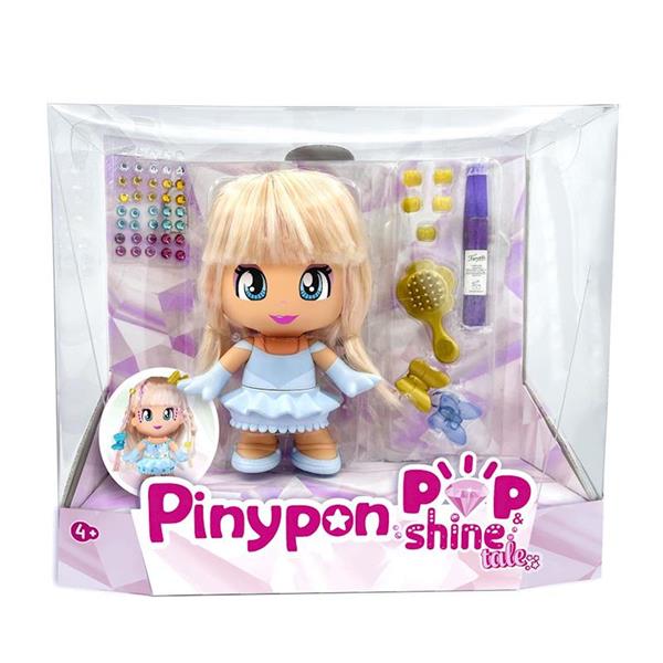 Imagen de Figura Pinypon Pop & Shine Cuentos 17 cm con pelo real que podrás convertir en princesa con purpurina y cristales.