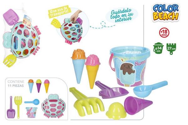 Imagen de Cubo De Playa Cangrejo diametro 14 cm con pala,rastrillo 3 moldes de Helado.
