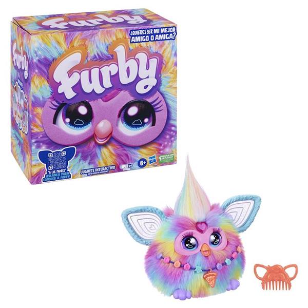 Imagen de Furby Tie Dye multicolor. Se mueve,habla,canta,se ilumina e incluso responde a su voz con mas de 600 reacciones .12,7x22,9x22,9 cm