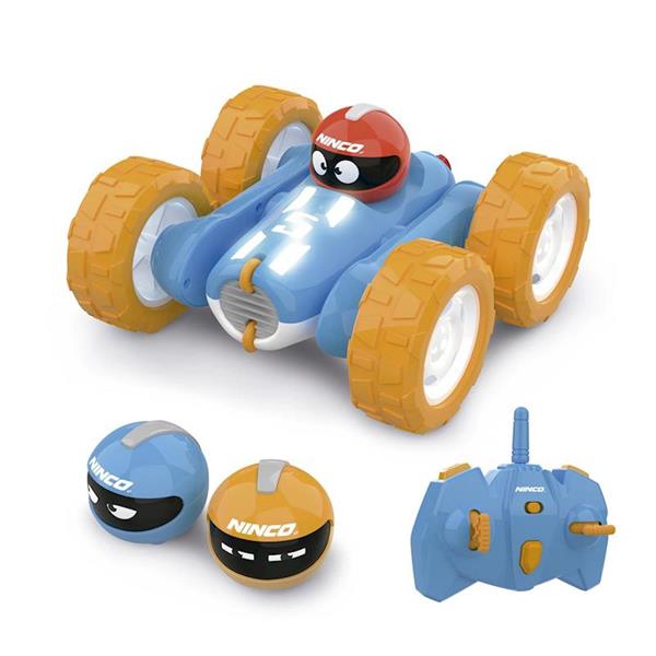 Imagen de Coche radio control junior Acrobatic con luces y sonidos, emisora 2.4Ghz y bateria de 3,7V incluye 3 cascos 16x16x7 cm