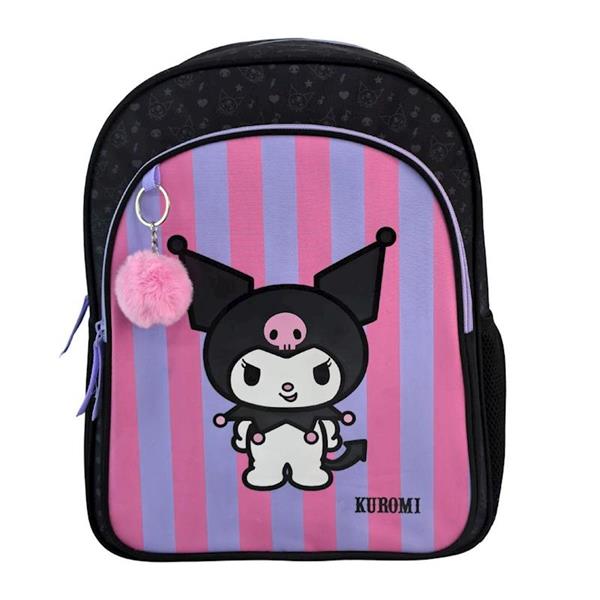 Imagen de Mochila Kuromi Primaria Doble Compartimento. Adaptable A Carro. Con Accesorio Pom-Pom.44 X 30 X 20 CM.