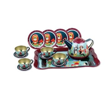 Imagen de Juego de Té metal decorado animales con bandeja en maletin 26x19x12cm