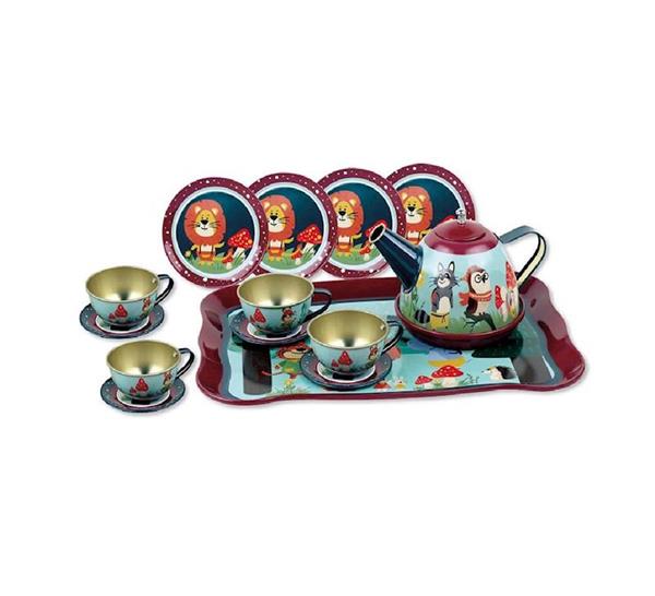 Imagen de Juego de Té metal decorado animales con bandeja en maletin 26x19x12cm