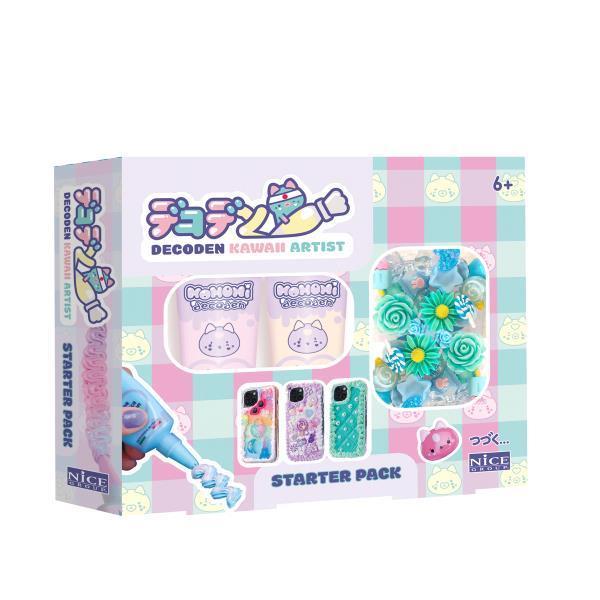 Imagen de Decoden Starter Pack. Para decorar la funda de tu teléfono con crema. Contiene 2 cremas, boquillas, espátula, pinzas y amuletos. 2 versiones.