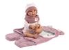 Imagen de Muñeca Mimi Llorona con saquito Fucxia 42cm, cuerpo de tela y mecanismo de sonido