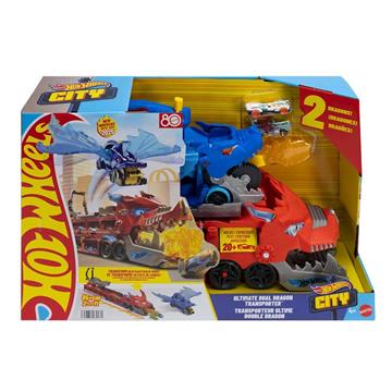 Imagen de Vehiculo Hot Wheels City Dragón transportador. Incluye 2 coches.