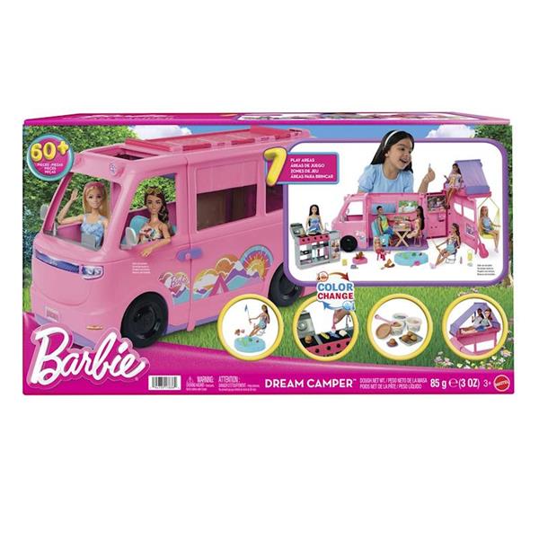 Imagen de Supercaravana Barbie 2025. Cuenta con7 zonas de juego y más de 6 accesorios. 88x37,30x52.40 cm