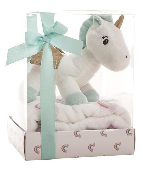 Imagen de Peluche Unicornio Con Manta Coralina 26 Cm