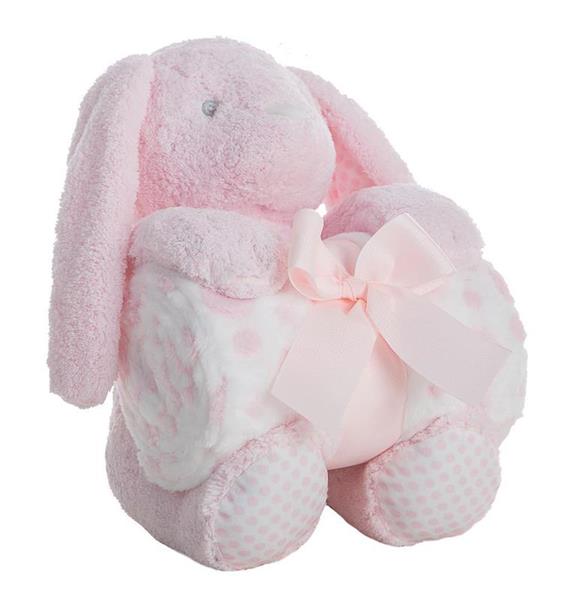 Imagen de Peluche Conejo Rosa 28 Cm Con Manta Coralina 100X75 Cm En Caja