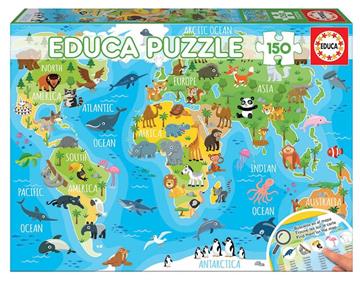 Imagen de Puzzle 150 Mapamundi Animales Educa