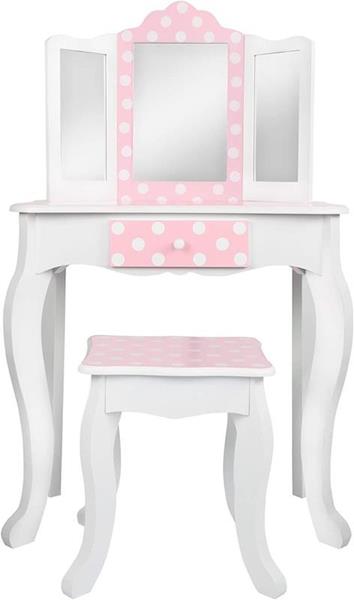 Imagen de Tocador Belleza de Madera con Lunares Blanco y Rosa 63x29x100 cm Woomax