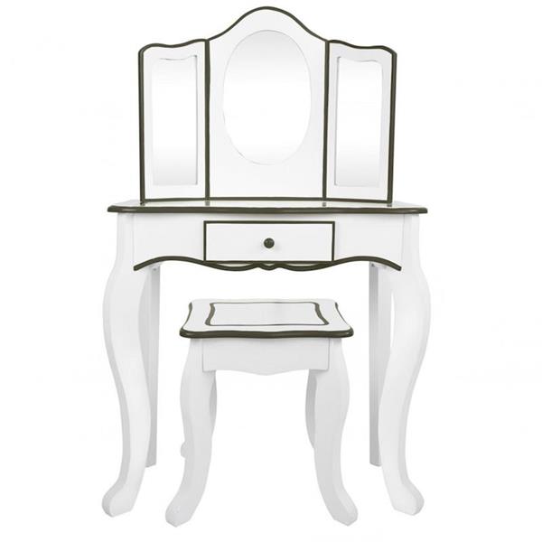 Imagen de Tocador Belleza de Madera Blanco y Gris 61 x 29 x 100 cm con Taburete Woomax