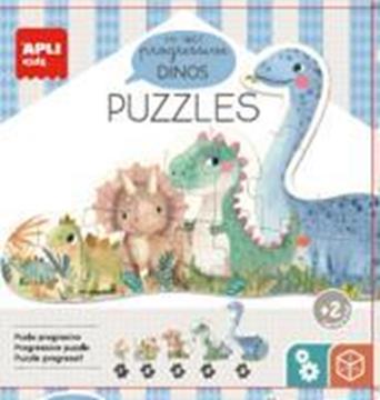 Imagen de Mi primer puzzle progresivo de dinosaurios con 6 fichas. 22x5,5x22 cm