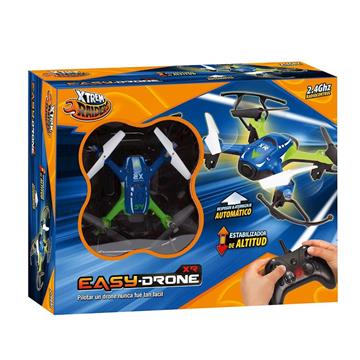 Imagen de Easy Drone XR 2.4 ghz pensado para pilotar de forma facil en interiores y exterior. Alcance 30 metros. Efectos luz. 17x3x17 cm. Cargador usb.