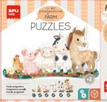 Imagen de Mi primer puzzle progresivo de animales de la granja con 6 fichas. 22x5,5x22 cm