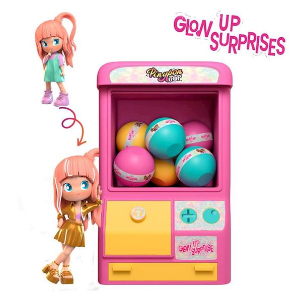 Imagen de Figura Pinypon Top Glow-up Surprise 11 cm. Una máquina de vending y las bolas sorpresa.