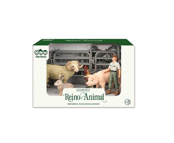 Imagen de Figuras animales Granja con granjero y valla, 6 piezas - Modelos surtidos