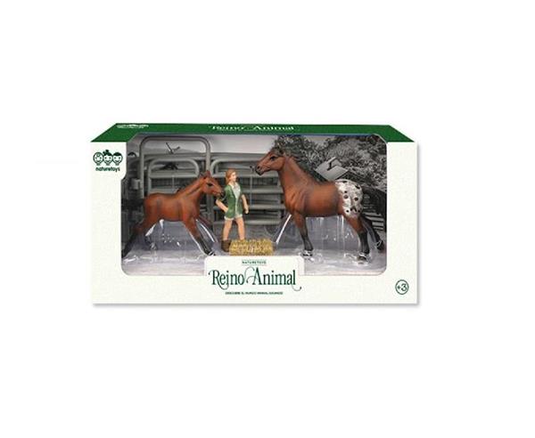Imagen de Figuras Caballo y Potro, con granjero y valla, 5 piezas - Modelos surtidos