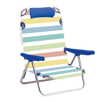 Imagen de Silla playa aluminio multiposicion rayas con reposacabezas 25 cm, con almohadilla, 80x65x45cm, 25 cm altura asiento