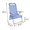 Imagen de Silla playa aluminio multiposicion azul con reposacabezas 38 cm, almohadilla, bolso lateral, asas para transportar y reposabrazos gris, 88x61x105cm (480gr)
